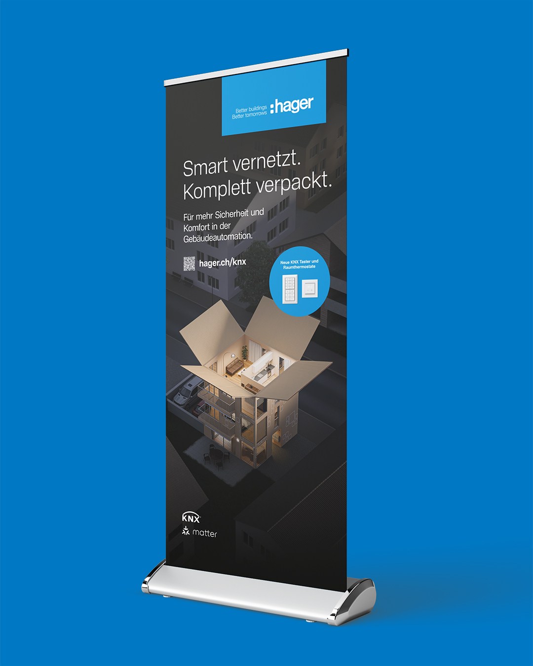 Rollup mit Key-Visual KNX-Kampagne der Hager AG