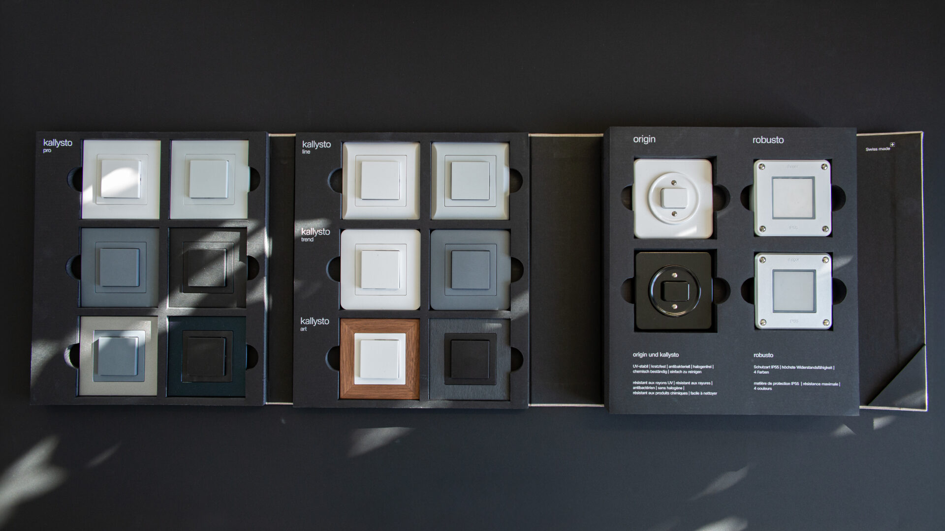 Palette von Schalter- und Steckdosen von Hager