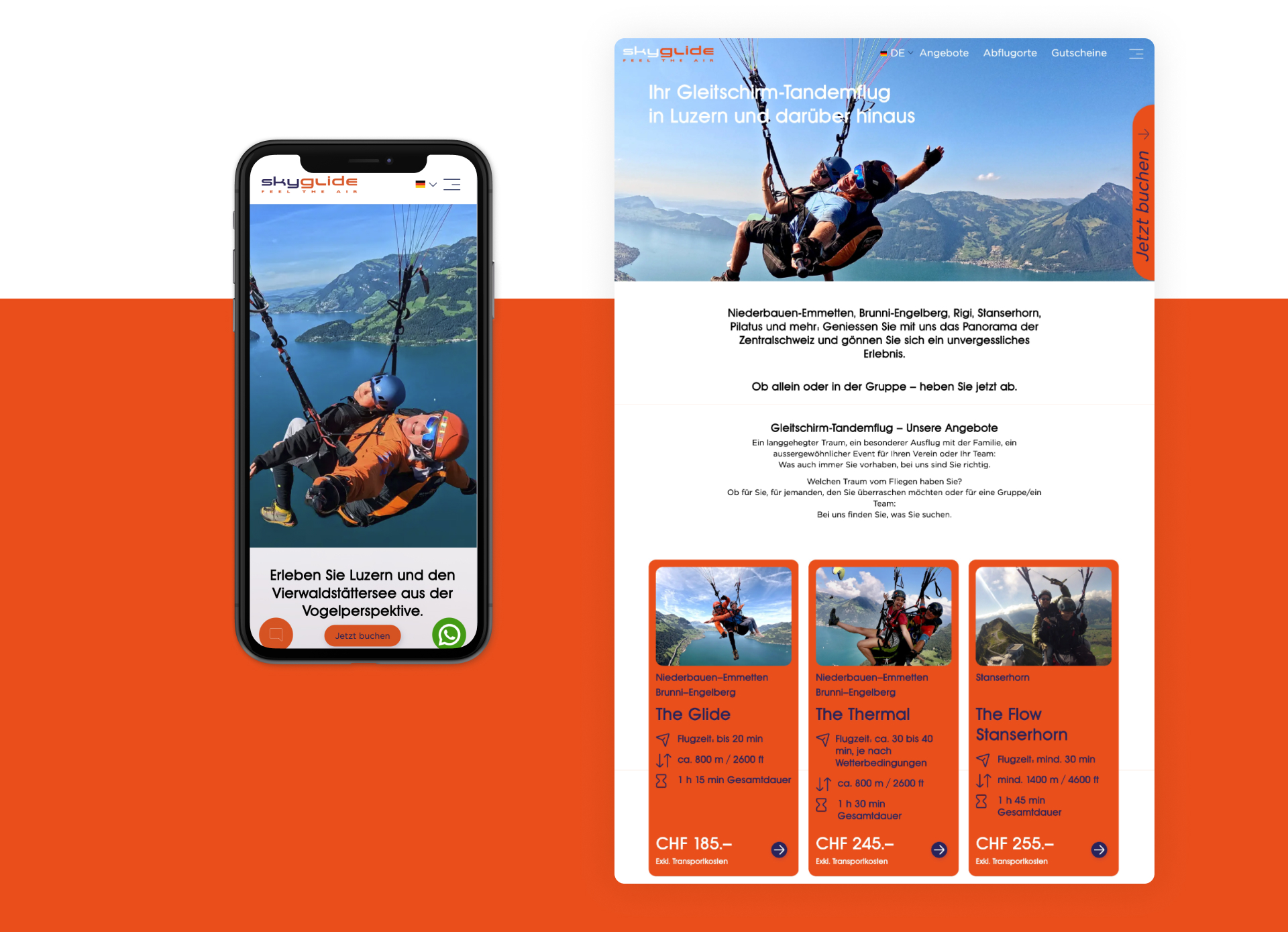 Phone und Desktopansicht der Website von Skyglide
