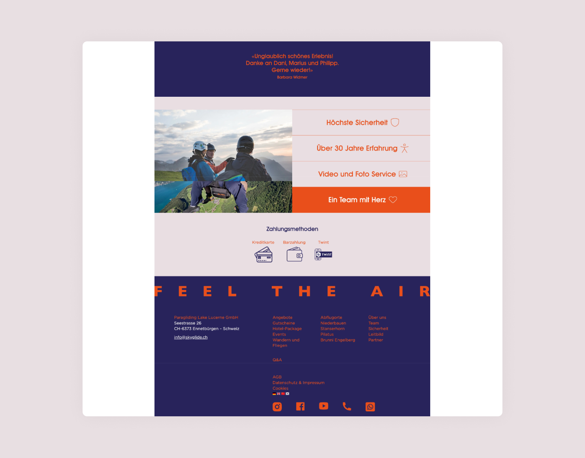 Website-Ausschnitt von Skyglide